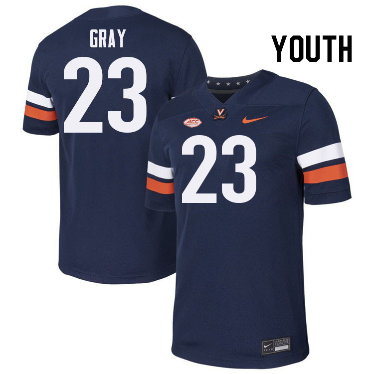 Youth Virginia Cavaliers #23 Kevon Gray College Football Jerseys Stitched-Navy